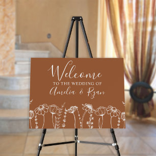 Wildflower Sketch Elegant Script Wedding Easel Foam Board