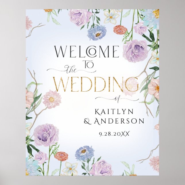 Wildflower Sky Blue Floral Welcome Wedding Poster (Front)