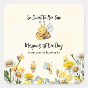 Wildflower So Sweet Bee One 1st Bee Day Birthday Square Sticker