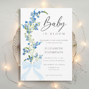 Wildflower Soft Bloom Blue Bow Elegant Baby Shower Invitation
