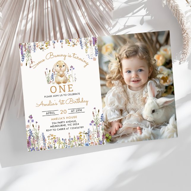 Wildflower Some Bunny Girl Birthday Photo Invitation (Creator Uploaded)