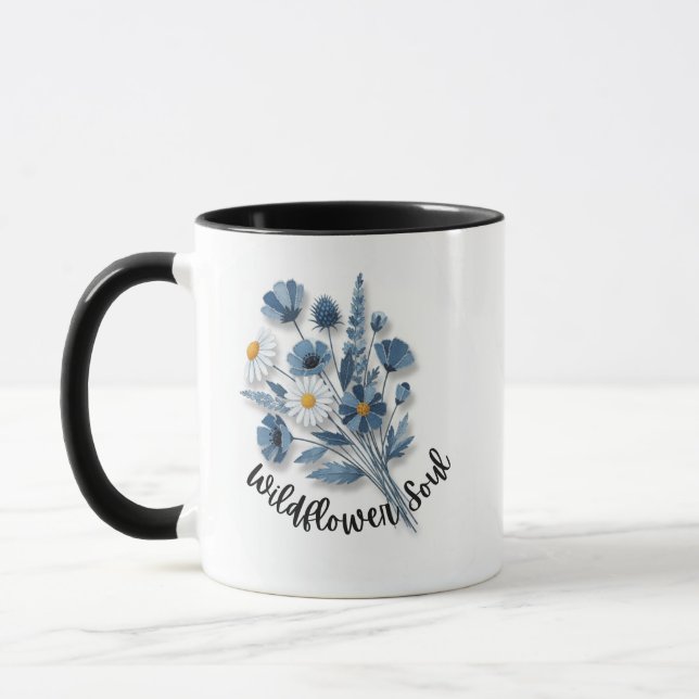 Wildflower Soul Blue Floral Art Mug (Left)