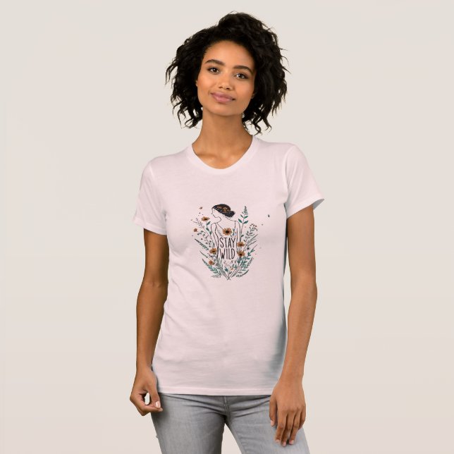 Wildflower Soul – Stay Wild Line Art Floral Silhou T-Shirt (Front Full)