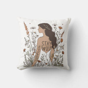Wildflower Soul – Stay Wild Line Art Throw Pillow