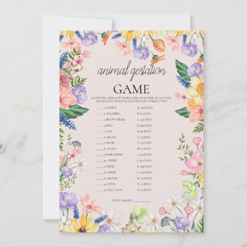 Wildflower Spring Animal Pregnancy Game Card