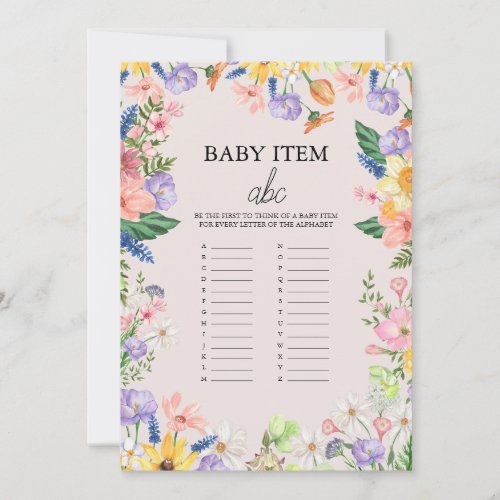 Wildflower Spring Baby Item ABC Game Card