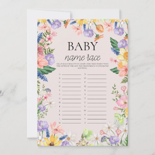 Wildflower Spring Baby Name Race Game Card