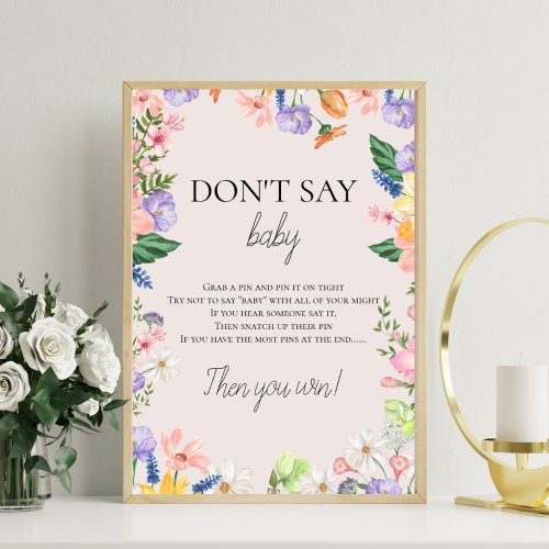 Wildflower Spring Baby shower Dont Say Baby Game  Photo Print