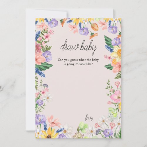 Wildflower Spring Baby Shower Draw Baby Game Card