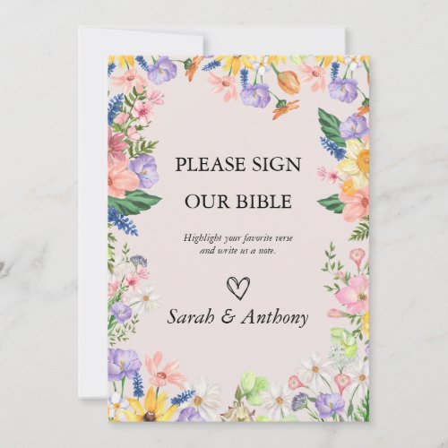 Wildflower Spring Bible Guest Book Wedding Sign Invitation