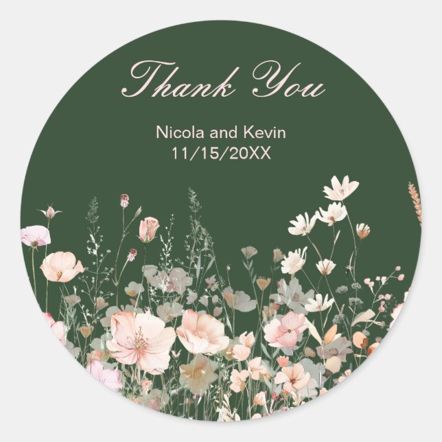 Wildflower Spring Blush Pink Floral Wedding Classic Round Sticker (Front)
