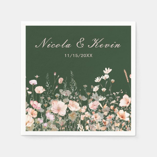 Wildflower Spring Blush Pink Floral Wedding Napkins (Front)
