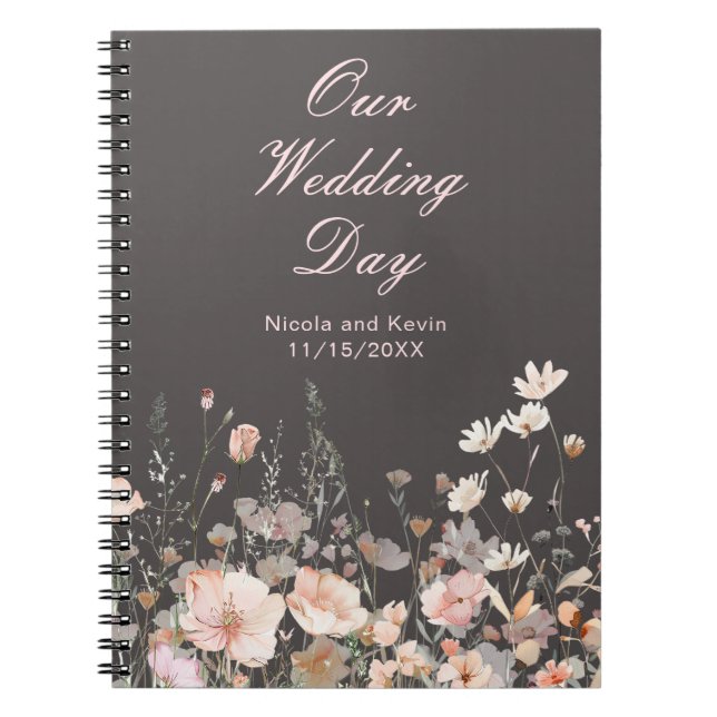 Wildflower Spring Blush Pink Floral Wedding Notebook (Front)