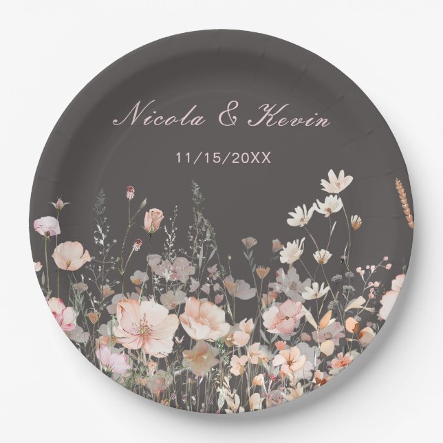 Wildflower Spring Blush Pink Floral Wedding Paper Plates (Front)