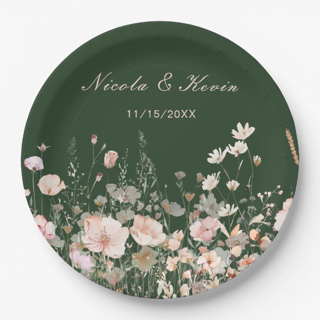 Wildflower Spring Blush Pink Floral Wedding Paper Plates (Front)