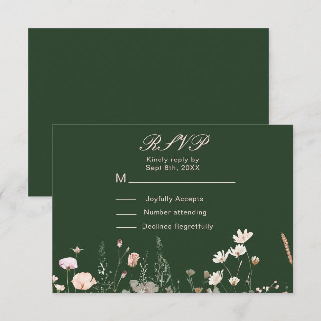 Wildflower Spring Blush Pink Floral Wedding RSVP Card (Front/Back)