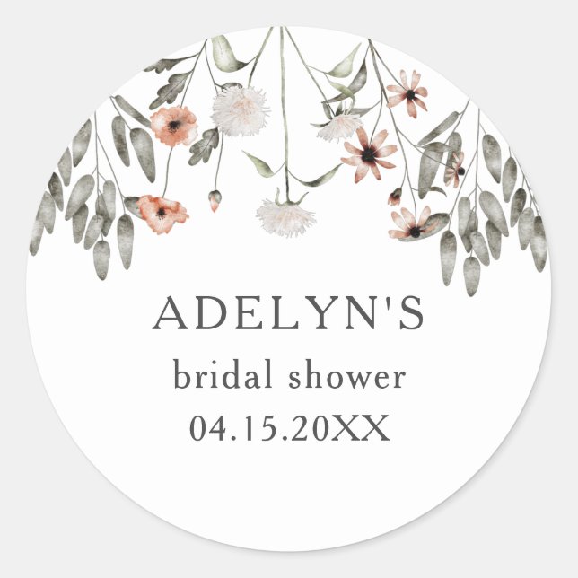 Wildflower Spring Bridal Shower Classic Round Sticker (Front)