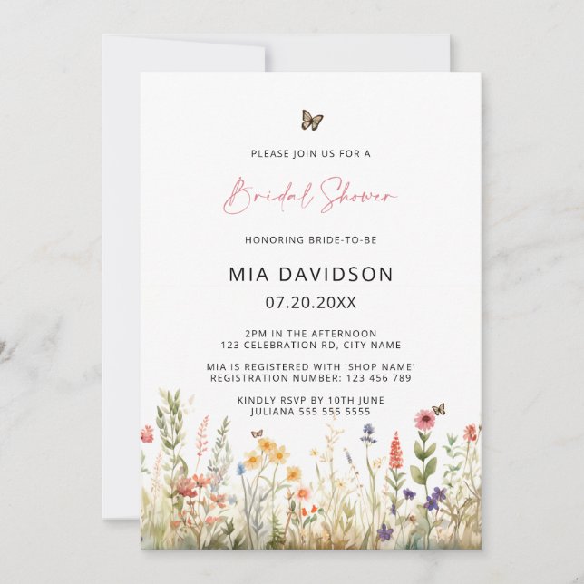 Wildflower Spring Bridal Shower  Invitation (Front)