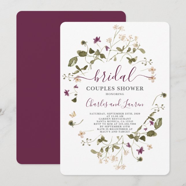 Wildflower Spring Couples bridal shower Invitation (Front/Back)