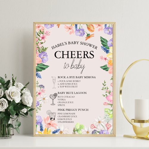 Wildflower Spring Drinks Menu Sign for Baby Shower