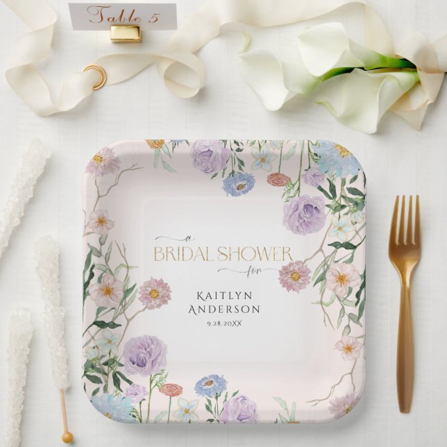 Wildflower Spring Floral Blush Pink Bridal Shower Paper Plates (Wedding)