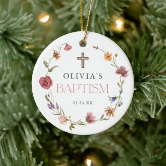 Wildflower Spring Floral Girl Baptism Ceramic Ornament