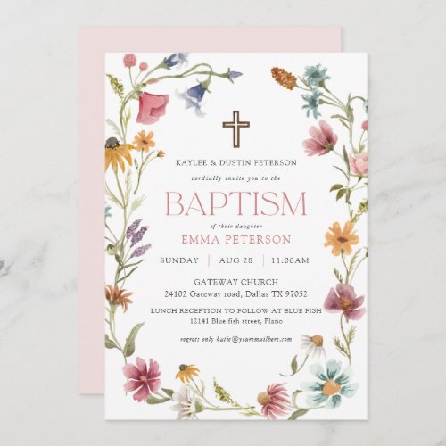 Wildflower Spring Floral Girl Baptism Invitation