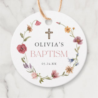 Wildflower Spring Floral Girl Baptism Party Favor Tags