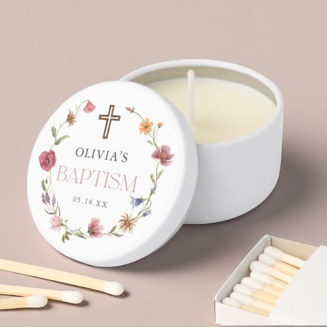 Wildflower Spring Floral Girl Baptism Party Mini Candle Favors (Creator Uploaded)