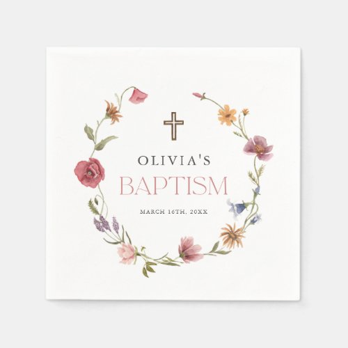 Wildflower Spring Floral Girl Baptism Party Napkins