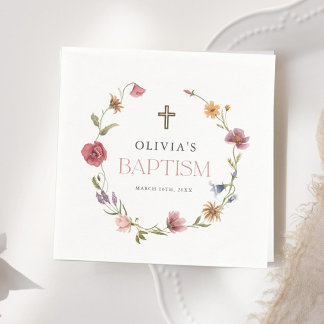 Wildflower Spring Floral Girl Baptism Party Napkins