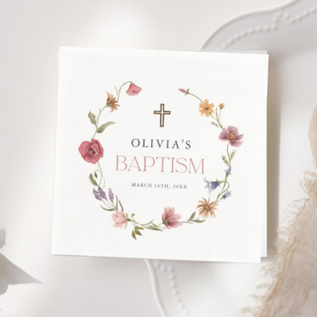 Wildflower Spring Floral Girl Baptism Party Napkins (Creator Uploaded)