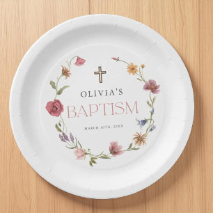 Wildflower Spring Floral Girl Baptism Party Paper Plates