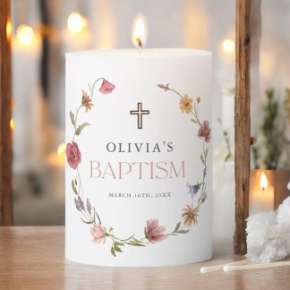 Wildflower Spring Floral Girl Baptism Party Pillar Candle