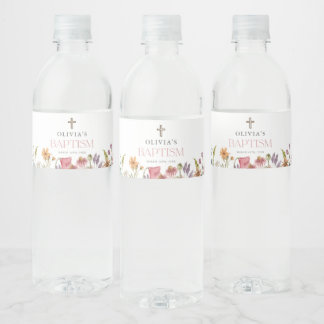 Wildflower Spring Floral Girl Baptism Party Water Bottle Label