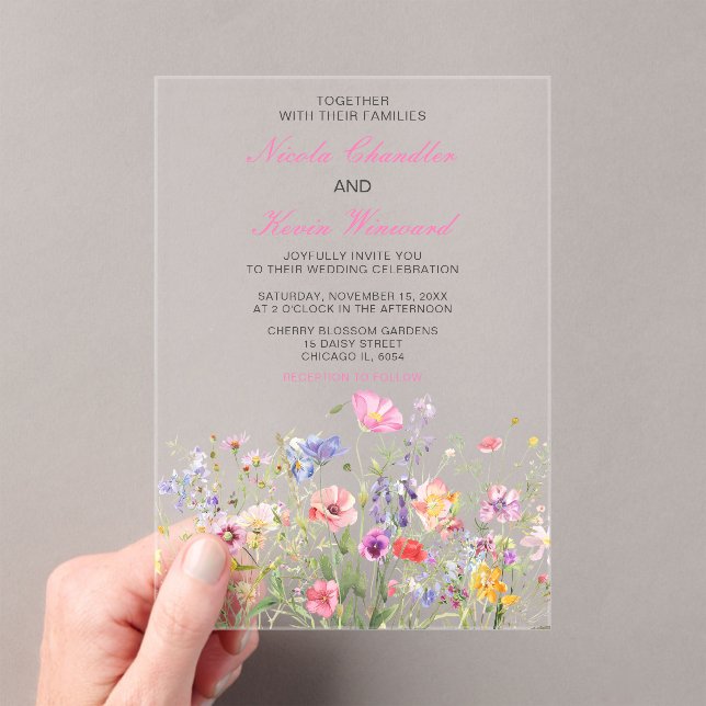 Wildflower Spring Floral Wedding Acrylic Invitations (Insitu (Handheld))