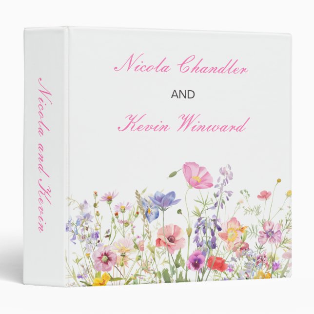 Wildflower Spring Floral Wedding Photo Album 3 Ring Binder (Front/Spine)