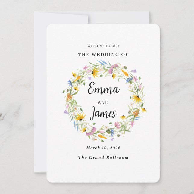 Wildflower Spring floral Wreath minimalist Invitation (Front)