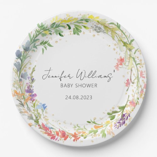 Wildflower spring flower baby shower paper plates