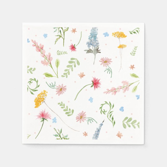 Wildflower Spring Garden Pink Floral Watercolor Napkins (Front)