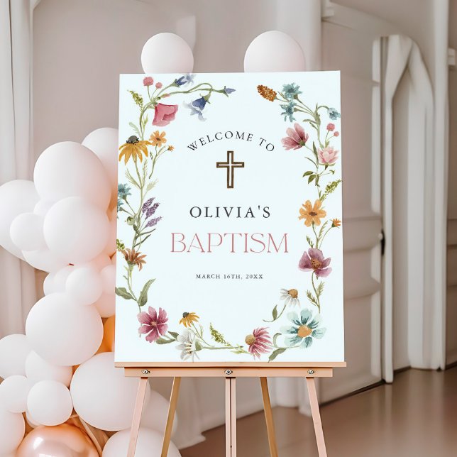 Wildflower Spring Girl Baptism Celebration Welcome Foam Board (Creator Uploaded)