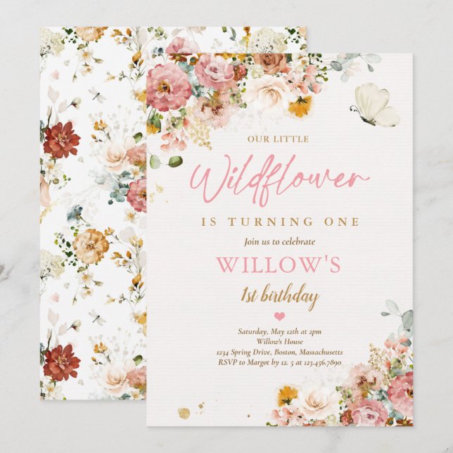 Wildflower Spring Meadow Garden Birthday Party Invitation (Front/Back)