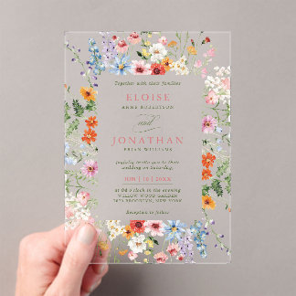 Wildflower Spring Meadow Garden Photo Wedding Boho Acrylic Invitations