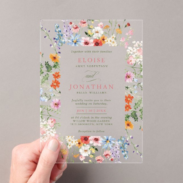 Wildflower Spring Meadow Garden Photo Wedding Boho Acrylic Invitations (Insitu (Handheld))