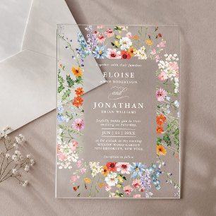 Wildflower Spring Meadow Garden Photo Wedding Boho Acrylic Invitations