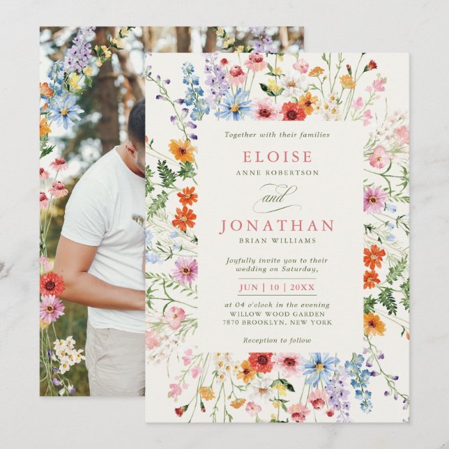 Wildflower Spring Meadow Garden Photo Wedding      Invitation (Front/Back)