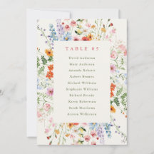 Wildflower Spring Meadow Garden Seating chart card