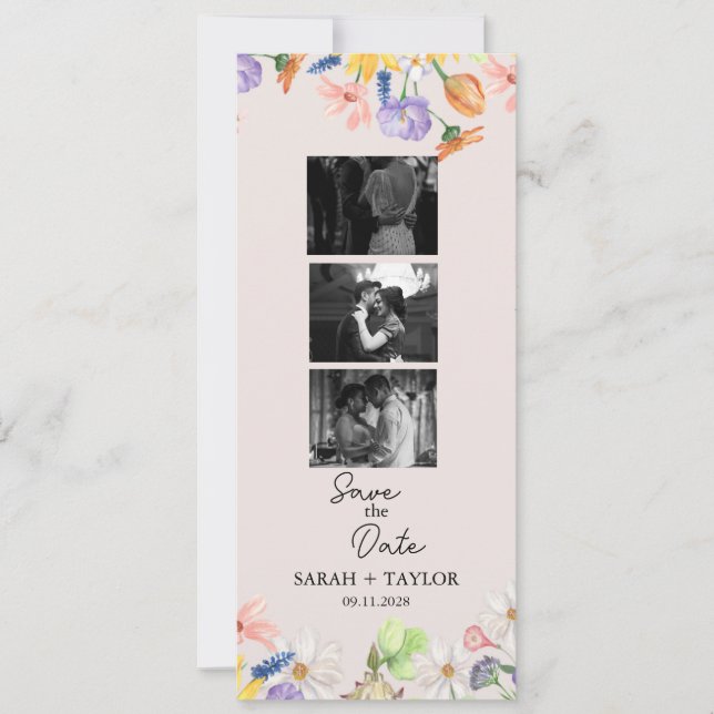 Wildflower Spring Photo Strip Save the Date Card (Front)