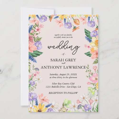 Wildflower Spring Photo Wedding Invitation