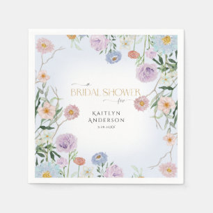 Wildflower Spring Pink Floral w Blue Bridal Shower Napkins